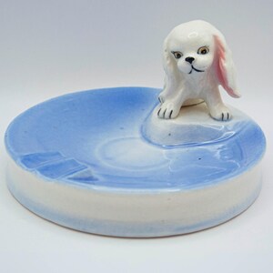 Mid-Century Kitschy Puppy Dog Ashtray or Jewelry Dish - Collectible Ceramic Dog Ashtray - Vintage Home Decor