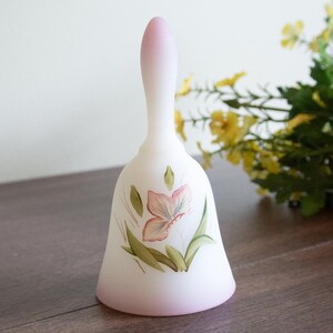 Signed Fenton Hand Painted Floral Custard Glass Bell – Collectible Fenton Gifts – Pretty Pink Flower Bell
