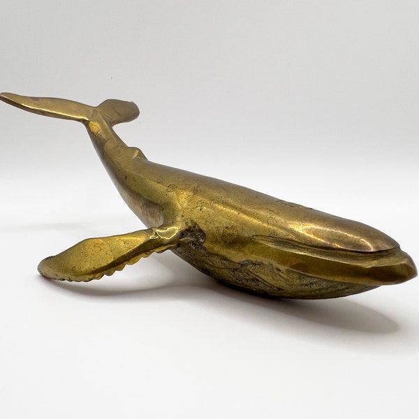 Beautiful Mid-Century Brass Humpback Whale, Rare Vintage Brass Whale Figurine, MCM  Whale Paperweight