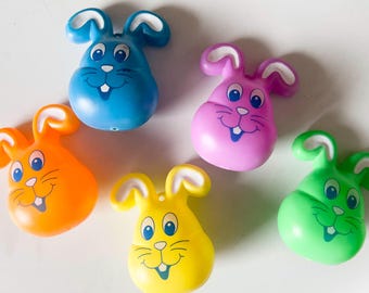 Vintage 1990s Plastic Easter Bunny Ornaments – Set of Colorful Nostalgic Bunny Decorations