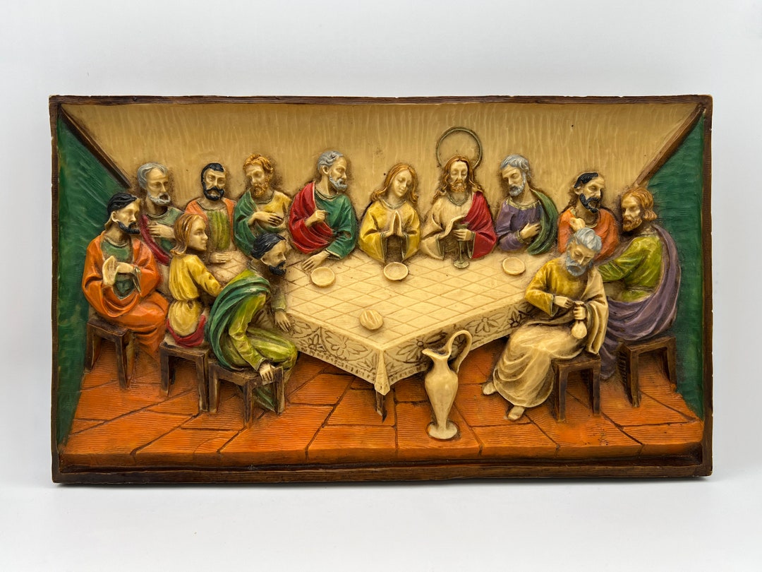 Vintage the Last Supper Cast Resin Wall Plaque, Hand Painted Italian ...