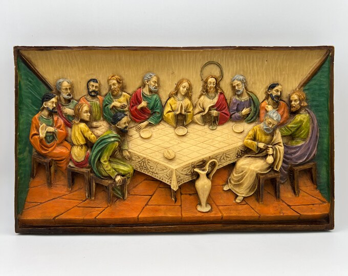 Vintage the Last Supper Cast Resin Wall Plaque, Hand Painted Italian ...