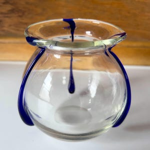 Vintage Cobalt Blue & Clear Art Glass Bow – Poschinger Cobalt Tri-Tadpoles Hand-Blown Glass Bowl – Collectible Cobalt Blue Glassware