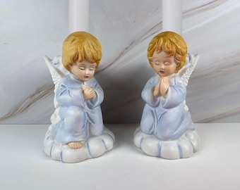Vintage Christmas Around the World Praying Angel Taper Candle Holders