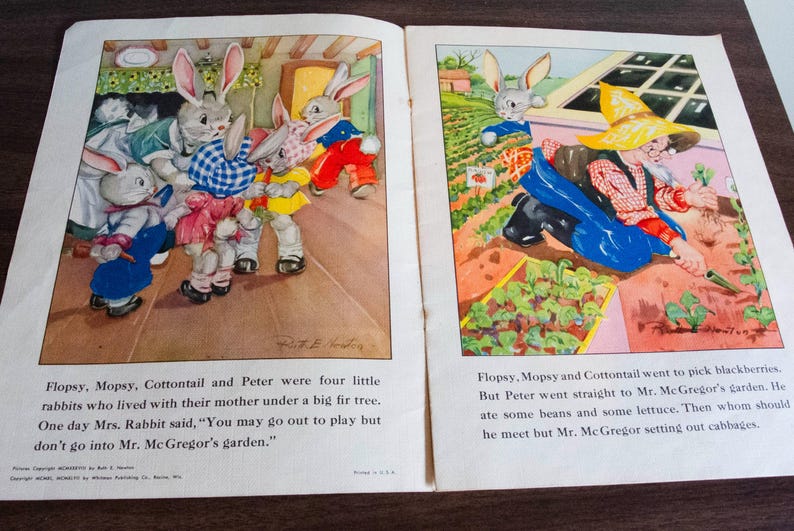 Vintage 1940s Peter Rabbit Linen Cover Book – Ruth E. Newton’s Chubby ...