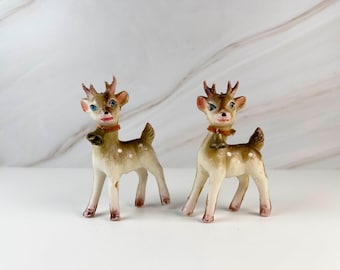 Vintage Mid-Century Plastic Reindeer Figurines