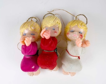 Vintage Kitschy Flocked Angel Christmas Ornaments