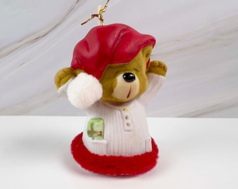 Vintage 1980s Soft 'N Snoozy Teddy Bear Christmas Ornament