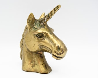 Vintage Mid-Century Brass Unicorn Paperweight, Vintage Unicorn Home Decor, Collectible Unicorn Gifts