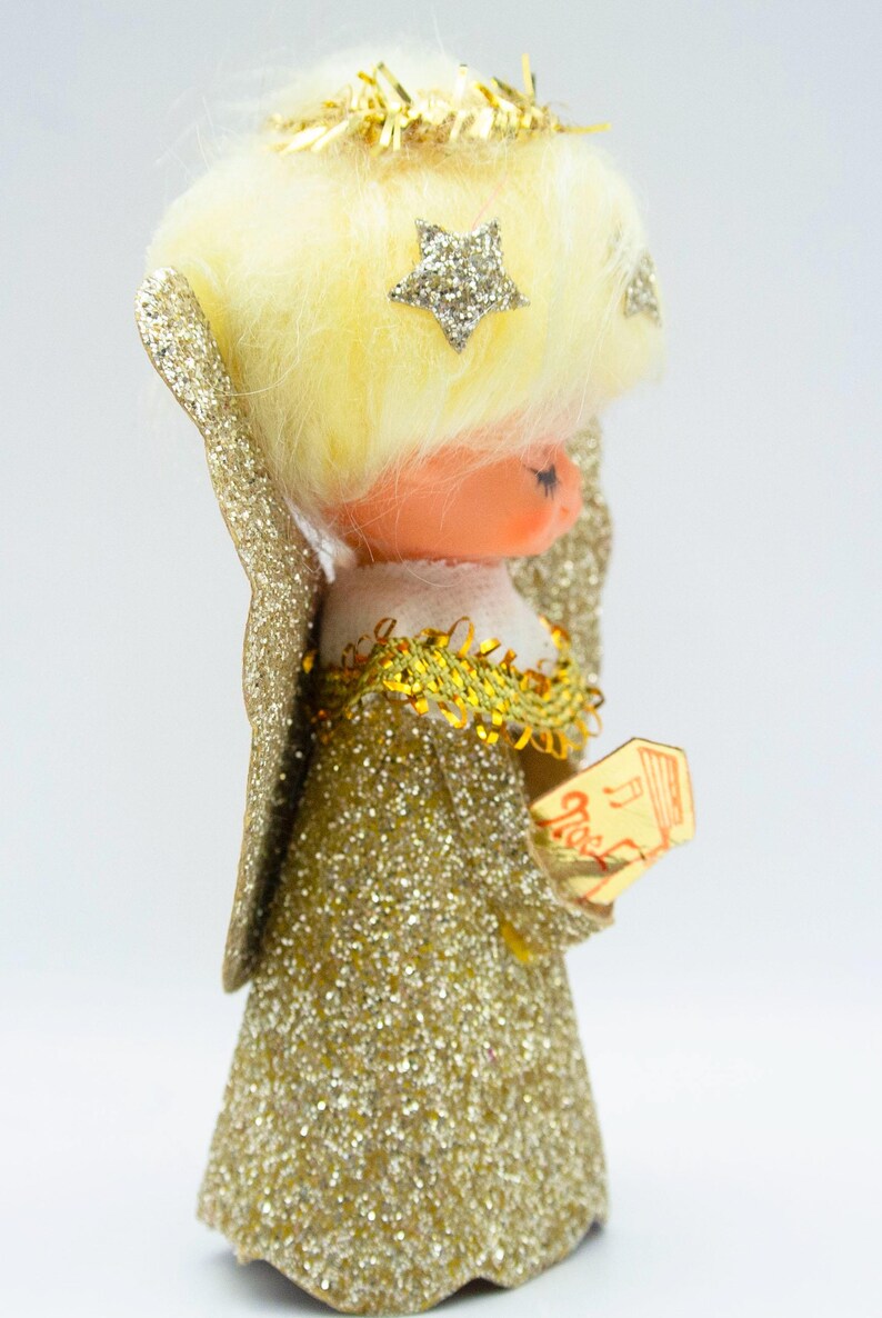 Kitschy 1960's Gold Angel Tree Topper, Cute Vintage Christmas Decor