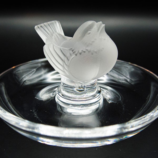 Vintage Signed Lalique Crystal Finch Ring Dish, Vintage Crystal Bird Ring Holder, Collectible Lalique Crystal Figurines