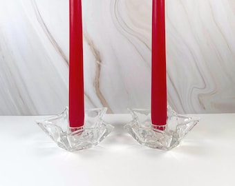 Vintage Hazel Atlas Clear Glass Star Taper Candle Holders