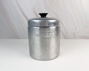 Vintage 1950s Aluminum Grease Container with Strainer