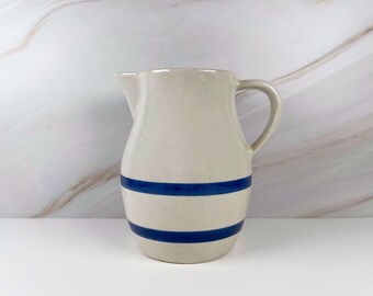 Vintage Blue Striped Stoneware Pitcher by Robinson Ransbottom Pottery