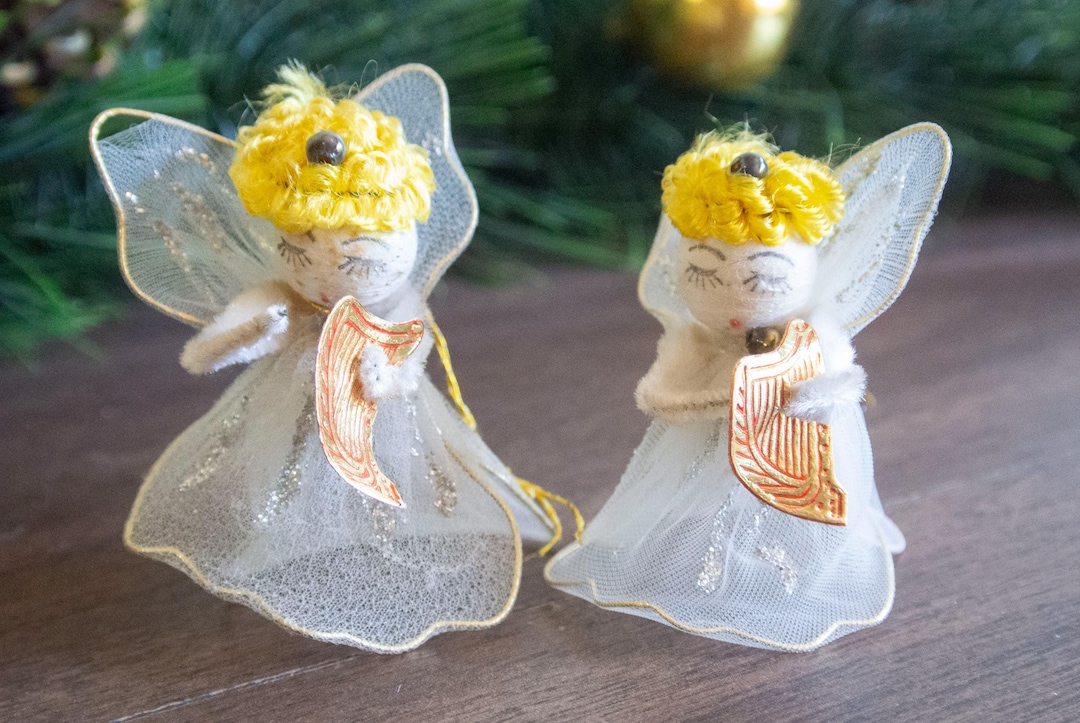 Mid-century Spun Cotton & Tulle Christmas Angel Ornaments - Vintage ...