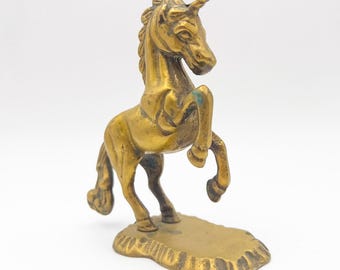 Solid Brass Unicorn Figurine – Retro 1970s Collectible Brass Unicorn – Vintage Gifts for Unicorn Lover