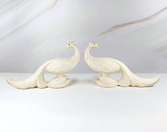 Vintage Mid Century White Peacock Figurines