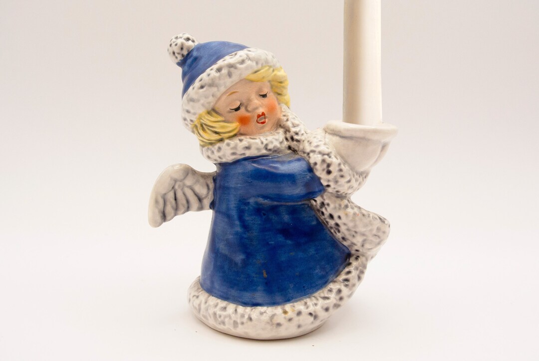 Vintage Angel Figurine, Goebel Ceramic Winter Angel Figurine and Candle