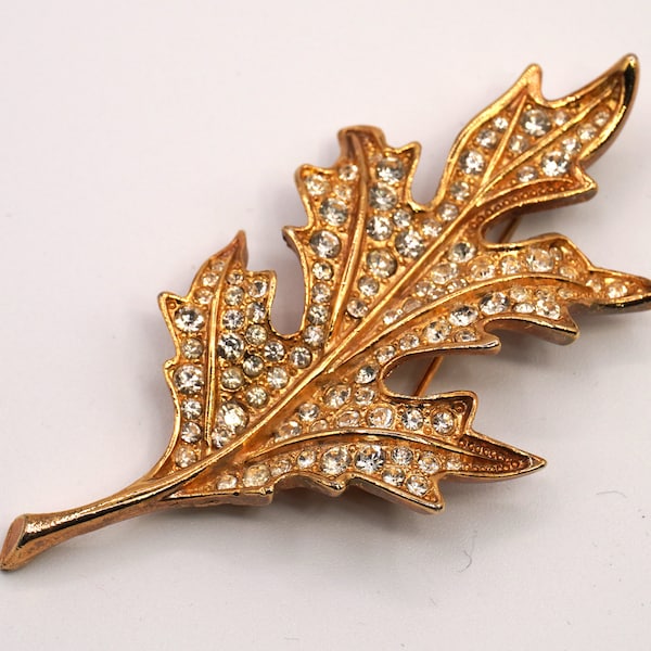 Dupe Givenchy Gilt and Strass Leaf Brooch, gold brooch, intricate detail, fall seasonal, gift for women, vintage rare find, french designer