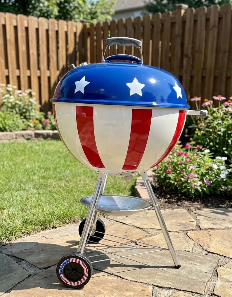 Patriotic - Custom made Weber Kettle 6 Inch Wheel inserts - Set includes Two inserts image 3
