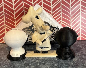 Weber 1950&#39;s Topper Chef - Salt and Pepper Shakers  - 3D Printed - Great Gift or for your BBQ Cookout