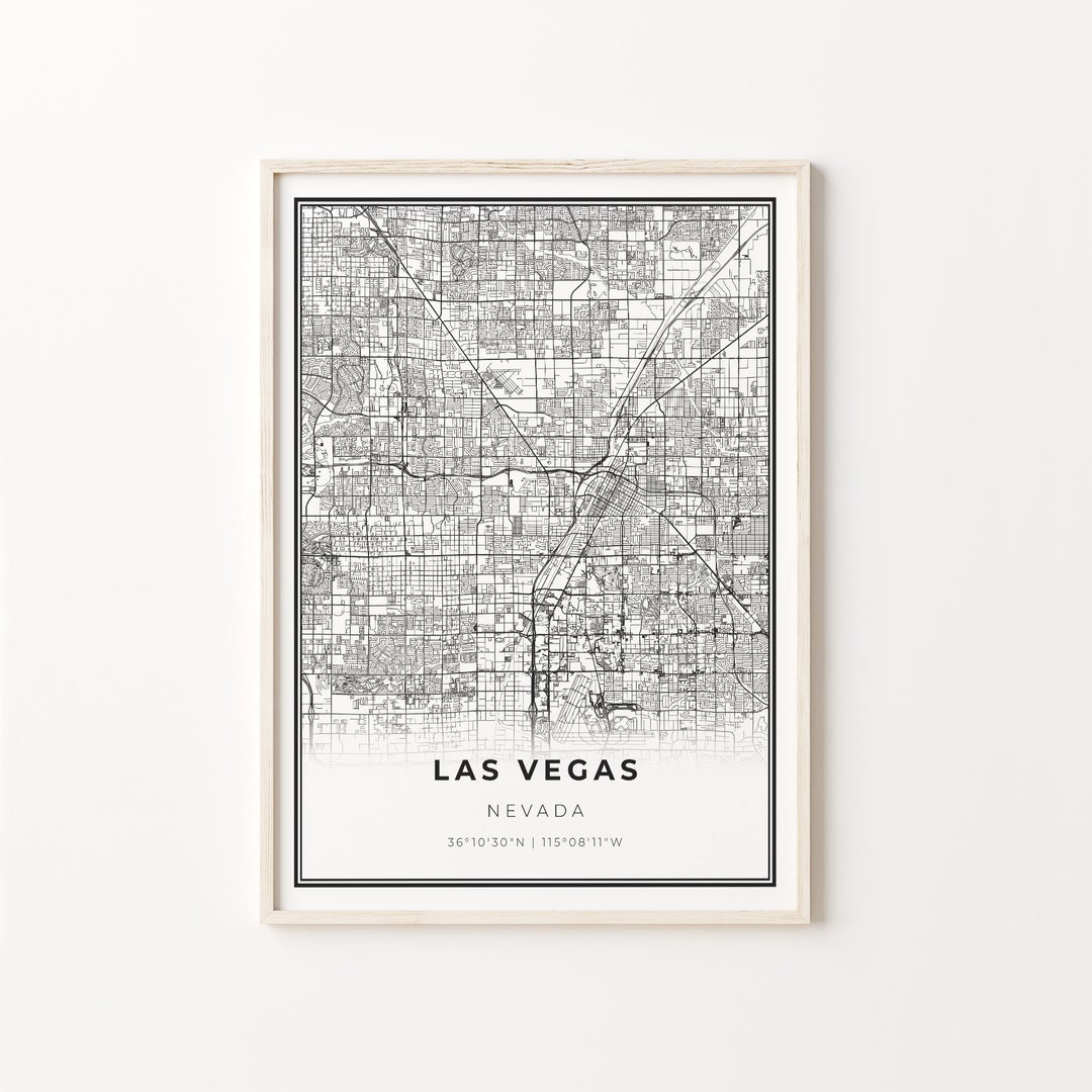 Las Vegas City Map Art Print: Modern Black and White Nevada Wall Decor ...