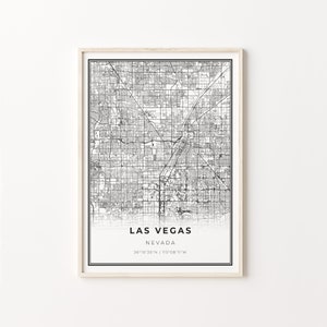 Impressão de Las Vegas, pôster de arte de mapa da cidade, Nevada NV EUA, decoração de arte de parede, estilo moderno preto e branco, presente de gerente de escritório, C13-357