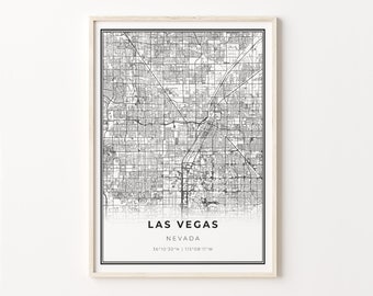 Las Vegas City Map Art Print: Modern Black and White Nevada Wall Decor