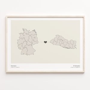 Germany to El Salvador Print, Salvadoran Gift, Minimalistic Country Connection Map Poster, Travel Wall Art, Friendship Gift, C21-452