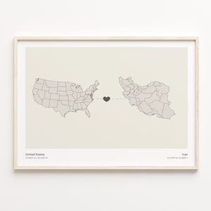 USA to Iran Print, iranisches Geschenk, minimalistische Landkarte Poster, USA Wandkunst, digitale Nomaden Karte, C21-84