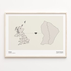 Von Grossbritannien bis Französisch-Guayana Print, Französisch-Guayana Geschenk, Minimalistische Landkarte Poster, Grossbritannien Kunst, Expat Karte, C21-261