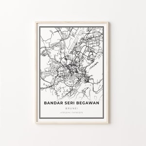 Bandar Seri Begawan Print, City Map Art Poster, Brunei, Wall Art Decor, Modern Black and White Style, Gift For Girlfriend, C13-473