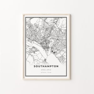 Southampton Print, City Map Art Poster, England UK United Kingdom, Wall Art Decor, Modern Black and White Style, C13-585