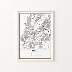 Ipoh Print, Stadt Karte Kunst Poster, Malaysia, Wand Kunst Dekor, Schwarz Weiß Stil, Nordisches Poster, C13-584