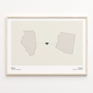 Illinois to Arizona Print, Arizonan Gift, Minimalistic State Connection Map Poster, Travel Wall Art, Goodbye Map, C21-1458