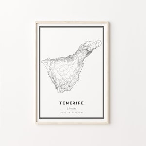 Teneriffa Print, Stadt Karte Kunst Poster, Spanien, Wand Kunst Dekor, Moderner Schwarzweiß Stil, Geschenk Großeltern, C13-819