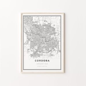 Cordoba Print, City Map Art Poster, Argentina Argentine, Wall Art Decor, Modern Black and White Style, Gift Elderly Woman, C13-464