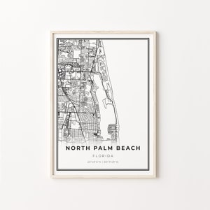 North Palm Beach Print, City Map Art Poster, Florida FL USA, Wall Art Decor, Moderne Zwart-Wit Stijl, Slaapkamer Kunst, C13-379