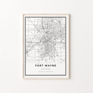 Fort Wayne Print, City Map Art Poster, Indiana IN USA, Wall Art Decor, Modern Black and White Style, Gifr For A Doctor, C13-200