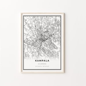 Kampala Print, City Map Art Poster, Uganda, Wall Art Decor, Modern Black and White Style, Gifr For A Chef, C13-484