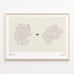 Germany to Lesotho Print, Lebanese Gift, Minimalistic Country Connection Map Poster, Travel Wall Art, Long Distance Gift, C21-500