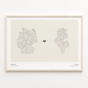 Germany to Tunisia Print, Trinidadian Gift, Minimalistic Country Connection Map Poster, Travel Wall Art, Cultural Roots Gift, C21-581