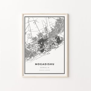 Mogadiscio Print, City Map Art Poster, Somalie, Wall Art Decor, Modern Black and White Style, Gift Under 30, C13-850