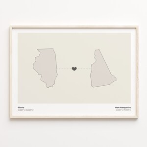 Illinois to New Hampshire Print, New Hampshirite Gift, Minimalistic Map Poster, Travel Wall Art, Adventure Awaits Map, C21-1485
