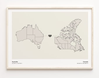 Australia Canada Map Print: Minimalist Country Connection Art