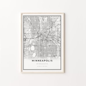 Minneapolis Print, Stadt Karte Kunst Poster, Minnesota MN USA, Wand Kunst Dekor, Modern Schwarz Weiß Stil, Beste Stadt Karten, C13-336