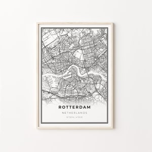 Impression de Rotterdam, affiche d'art de carte de ville, pays-bas Nederland Holland, décor d'art de mur, modèle noir et blanc moderne, C13-628