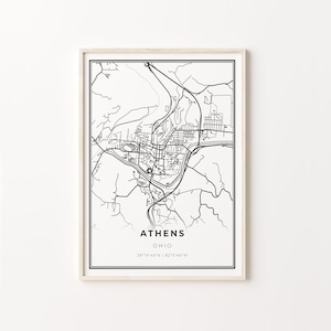 Athens Print, City Map Art Poster, Ohio USA, Wall Art Decor, Modern Black and White Style, Gift Parents, C13-271
