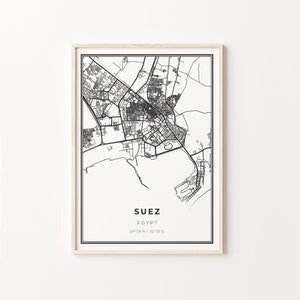 Suez Print, City Map Art Poster, Egypt, Wall Art Decor, Modern Black and White Style, Gifr For A Mom, C13-493