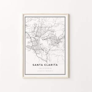 Santa Clarita Map Print: Modern Black and White City Art